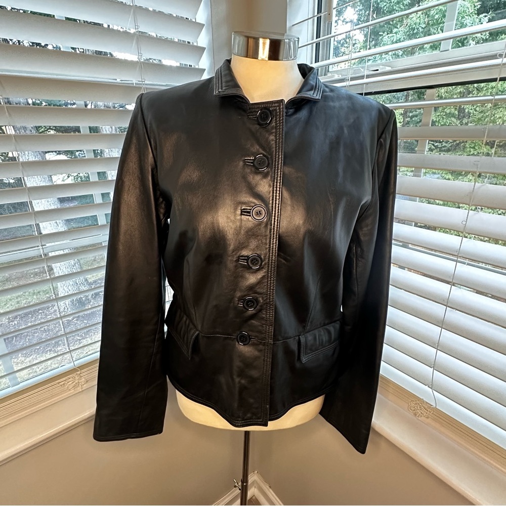 Andrea Viccaro vintage Black Leather Women's Jacket fitted waist sz L